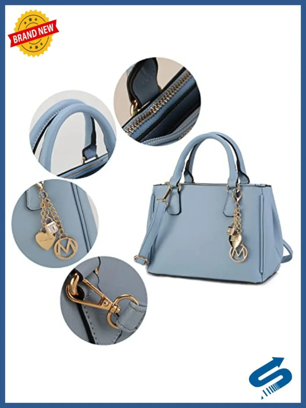 Vegan Leather Satchel Handbag with Wristlet Wallet, Shoulder Bag